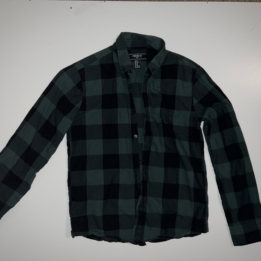Forever 21 XS Green/Black Button Down Shirt